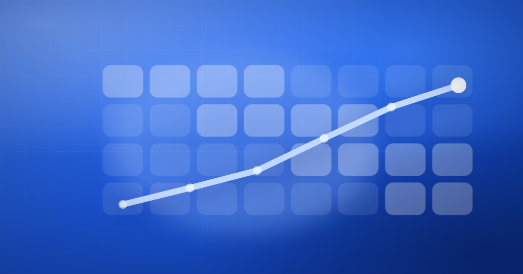 A calendar grid with a diagonal streak of completed sessions and a rising trend line