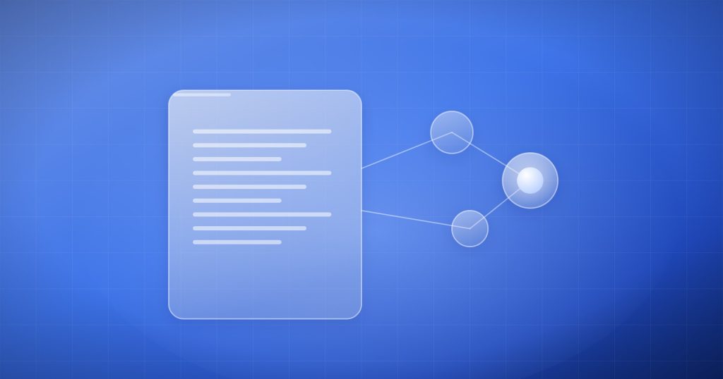 A frosted glass lesson plan linked to a small glowing network of connected nodes