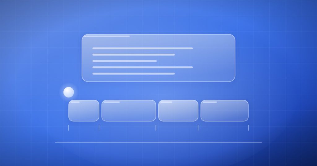 A frosted glass plan above a timeline divided into segments of different lengths, marked with a glowing start point